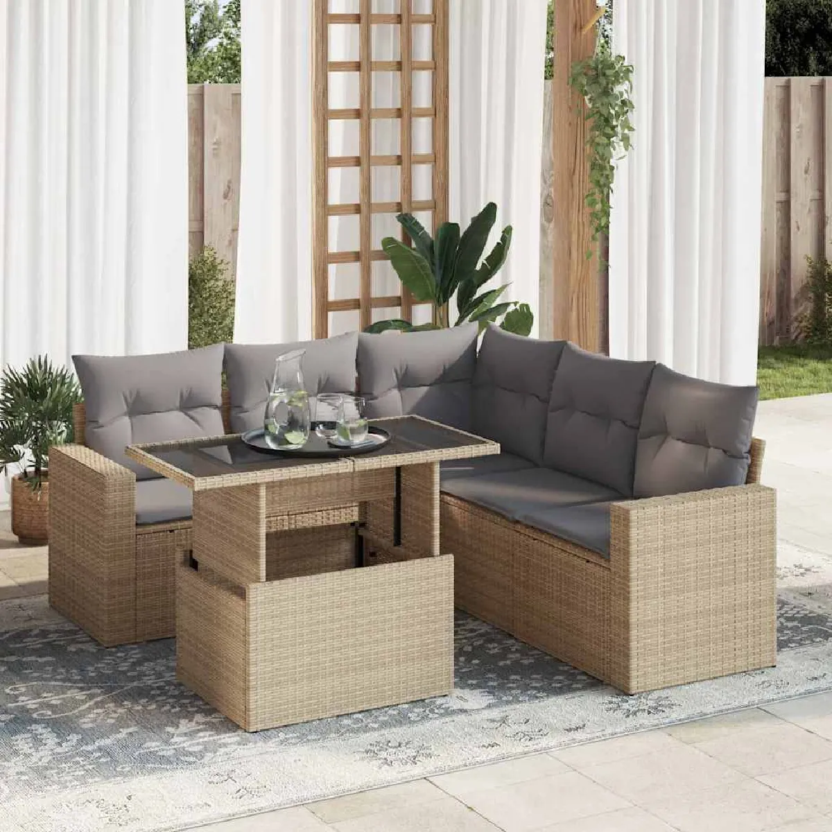 vidaXL Salon de jardin 6 pcs avec rangement - vue 1