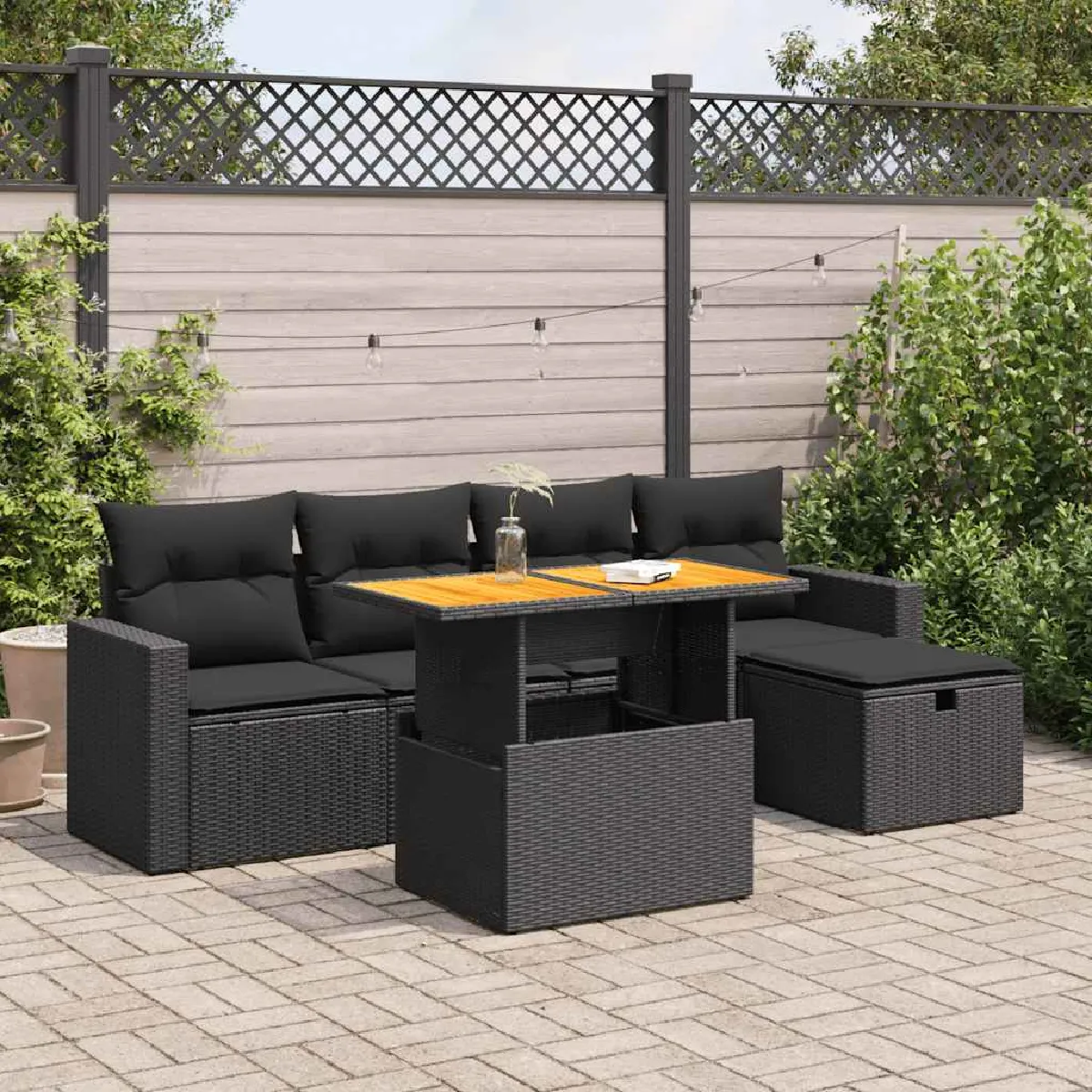 vidaXL Salon de Jardin 6 pcs Résine Tressée Acacia - vue 2