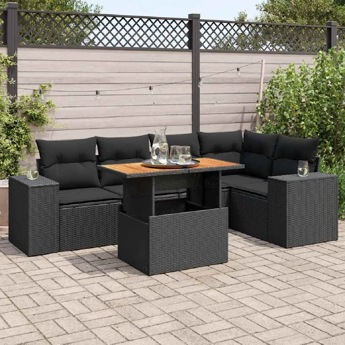 vidaXL Salon de jardin 6 pcs avec coussins Résine tressée ensemble de canapés d'extérieur canapé d'angle de jardin 3308162 - vue 7