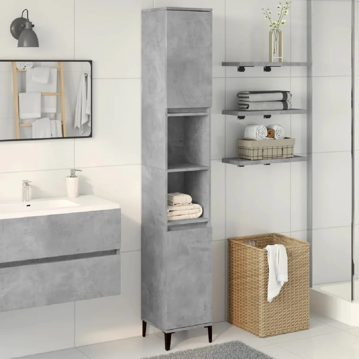 vidaXL Armoire de salle de bain Gris béton