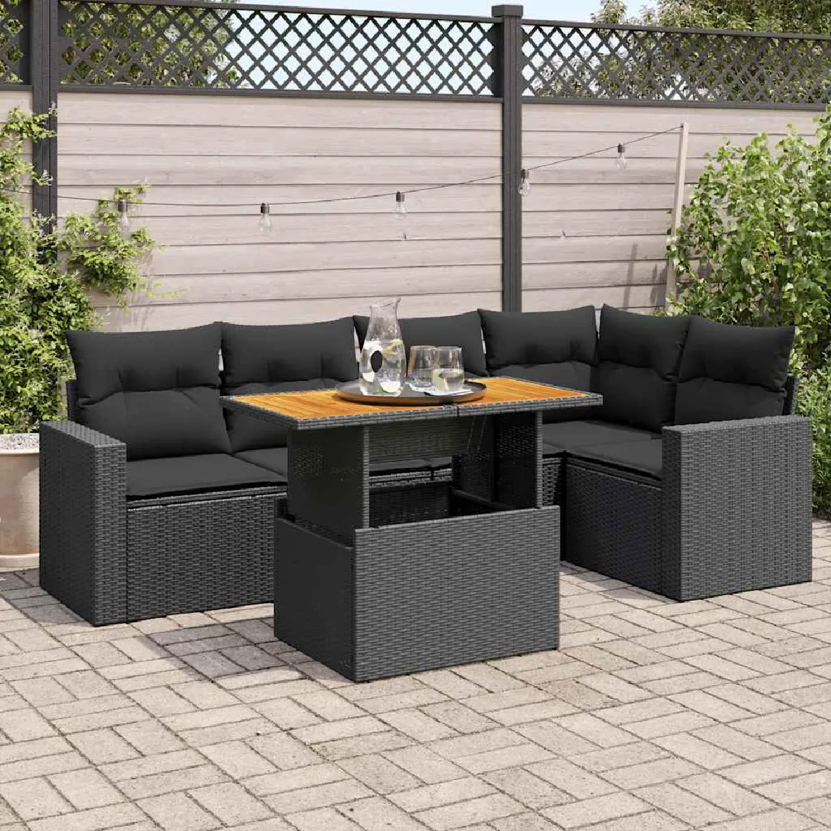 vidaXL Salon de jardin 6 pcs avec coussins Résine tressée ensemble de canapés d'extérieur canapé d'angle de jardin 3308162 - vue 6