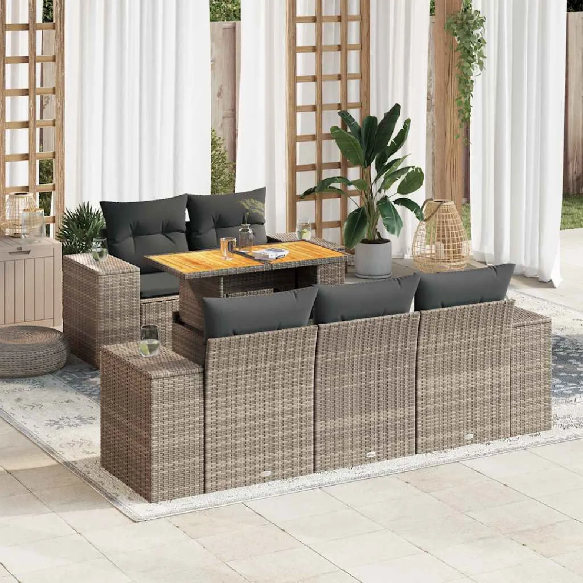 Vidaxl Gris Salon De Jardin 6 Pcs
