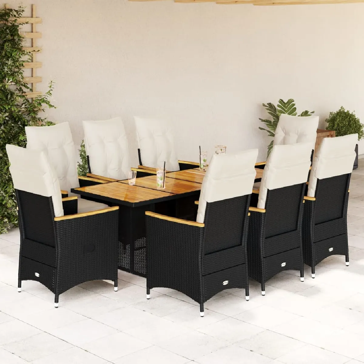 vidaXL Ensemble de bistro de jardin 9 pcs Poly Rotin - vue 2