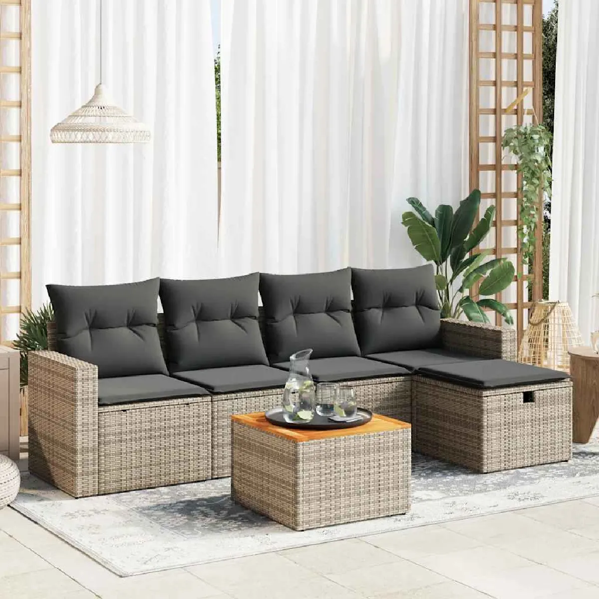 Vidaxl Gris Salon De Jardin 6 Pcs