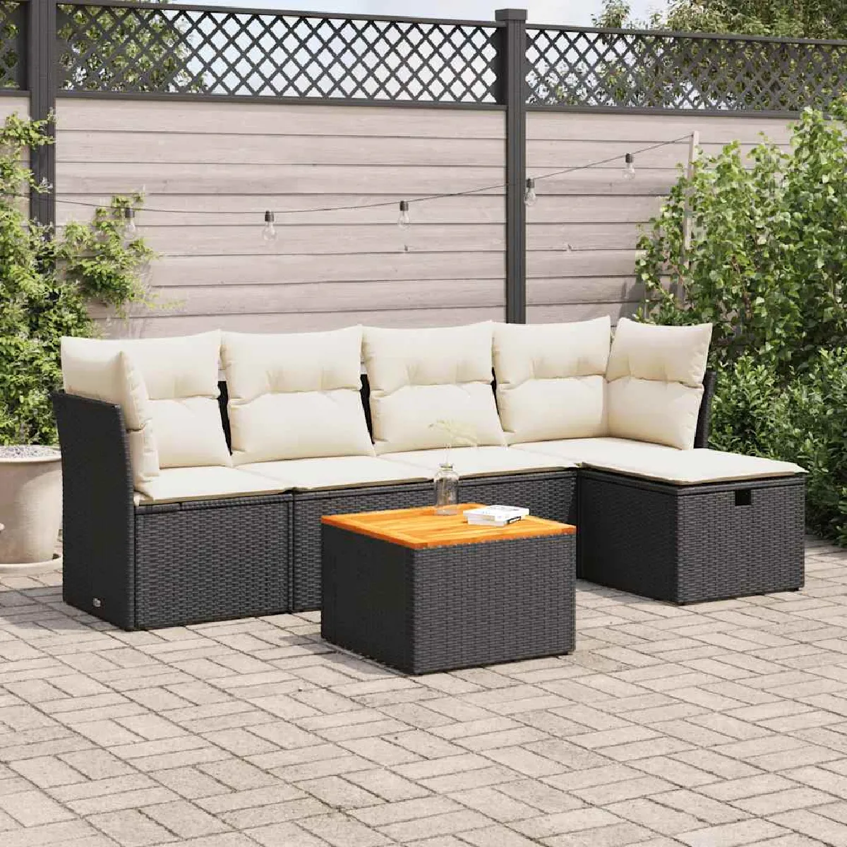 vidaXL Ensemble de Jardin 6 pcs avec Coussins - Résine Tressée Noire