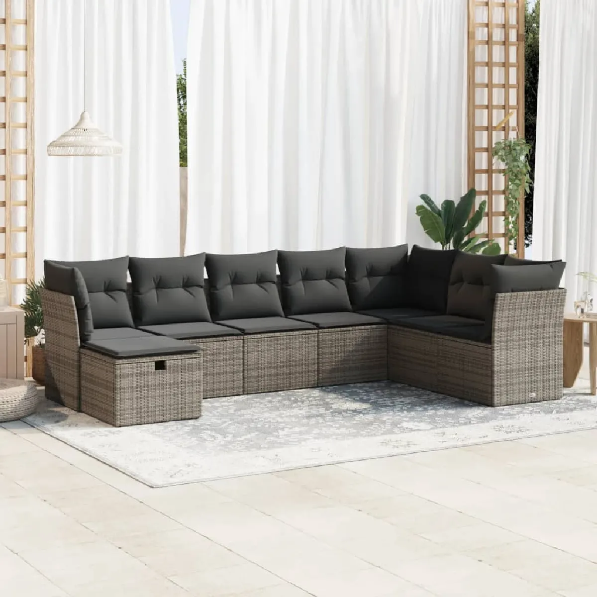 Non Communiqué Gris Vidaxl Salon De Jardin 8 Pcs Avec Coussins Résine Tressée, Ensemble De Canapés D'extérieur, Ensemble De Canapé D'angle 3325336 - Image 3
