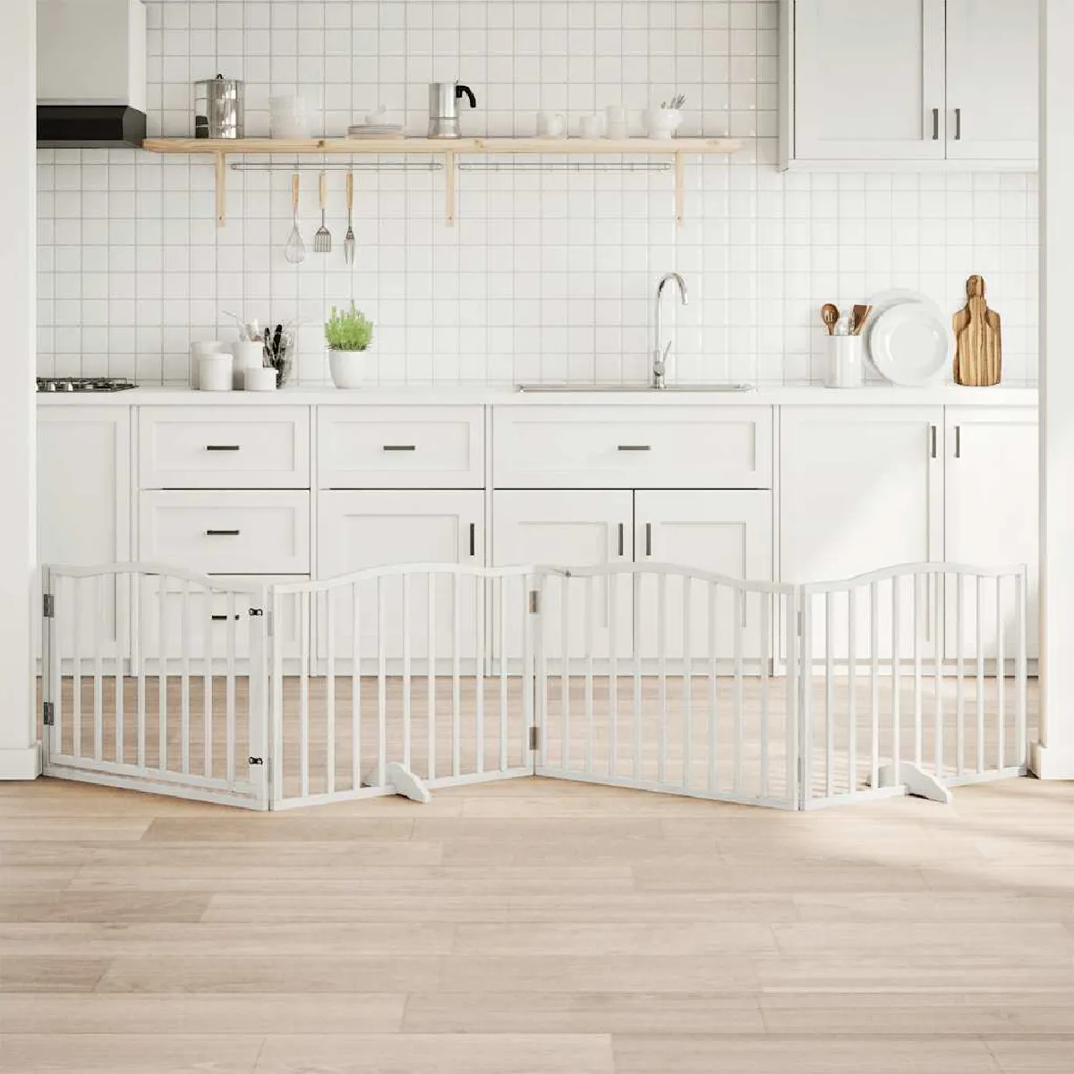 vidaXL Barrière chien avec porte 4 panneaux - vue 3