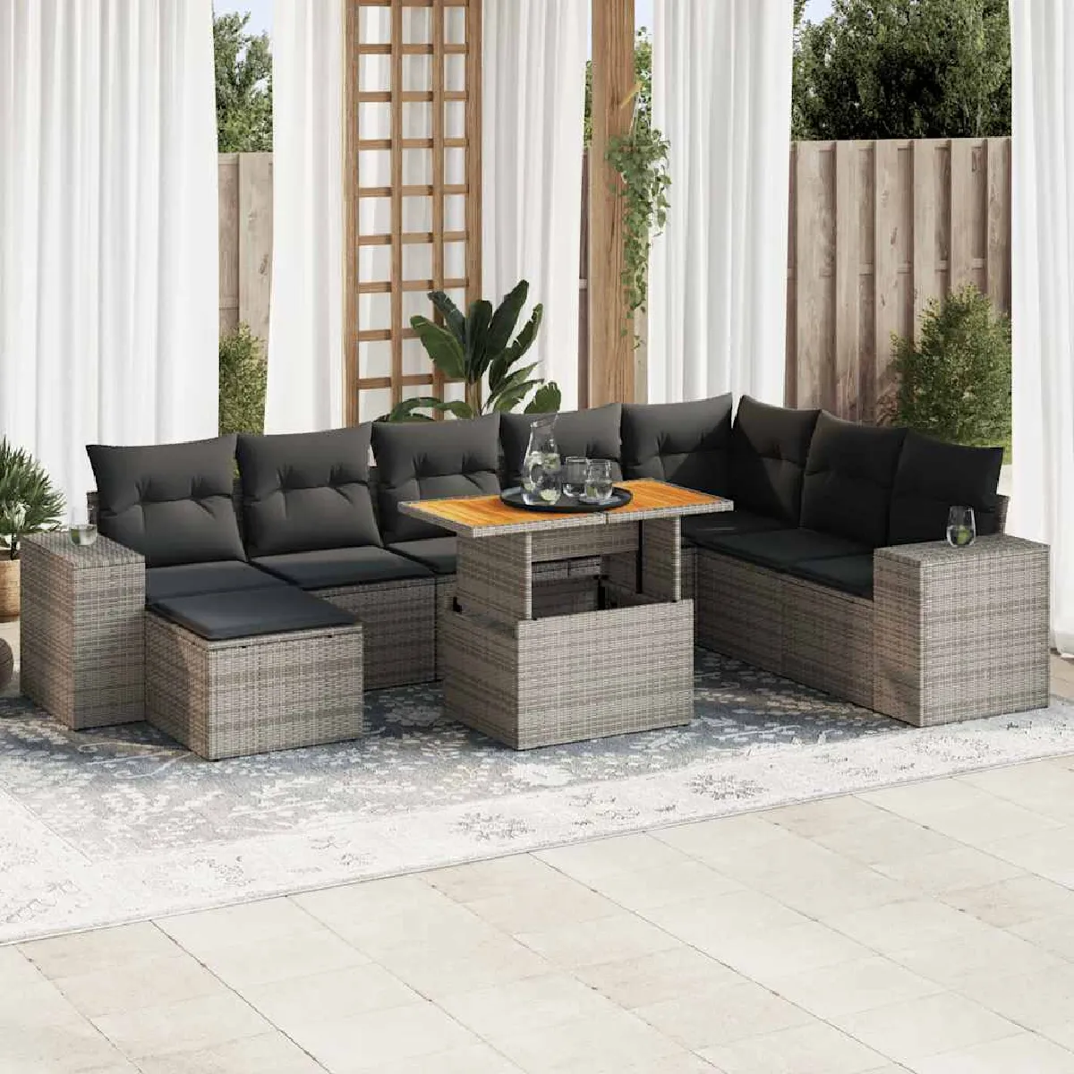 Vidaxl Salon de jardin 9 pcs résine tressée acacia - vue 4