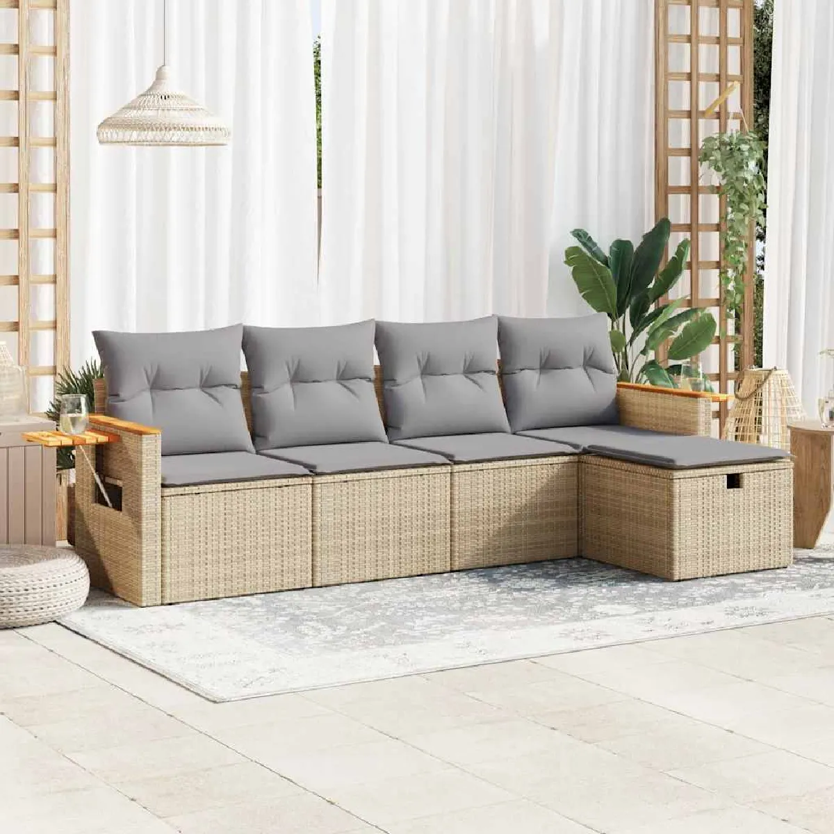 vidaXL - Salon de jardin modulable - Bois - Beige - 5 pièces - Image 2