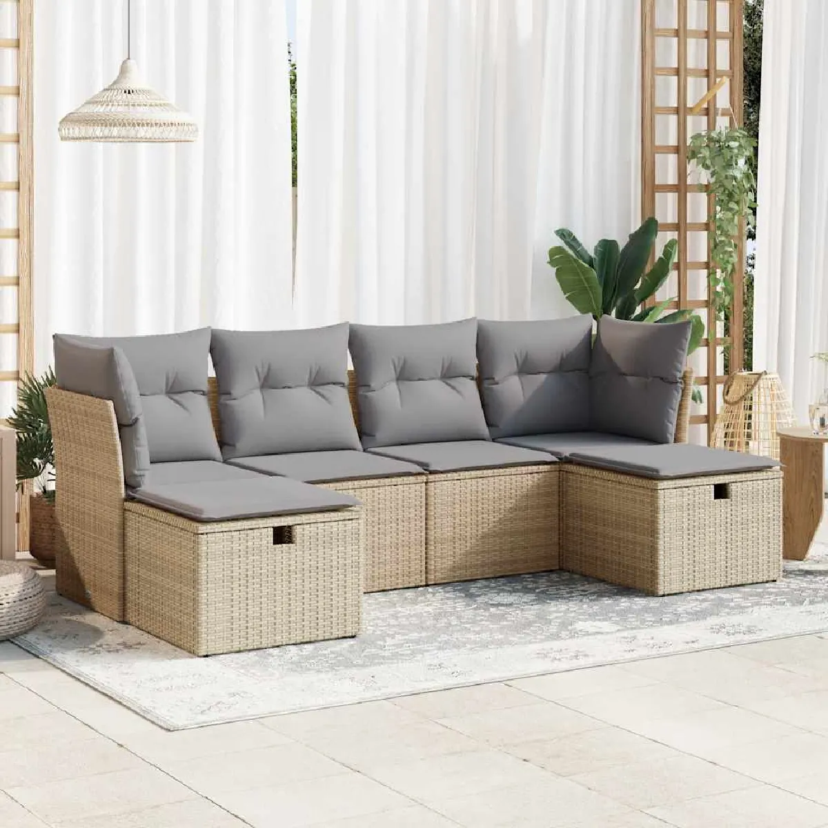 vidaXL Salon de jardin 6pcs - Résine tressée - Beige