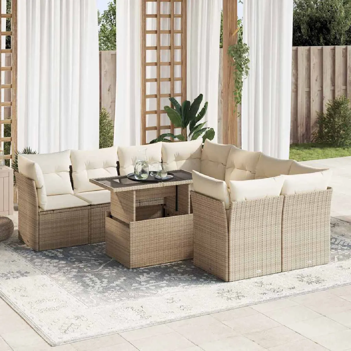 VIDAXL - Salon de jardin - 8 personnes - Rotin - Beige - Image 3