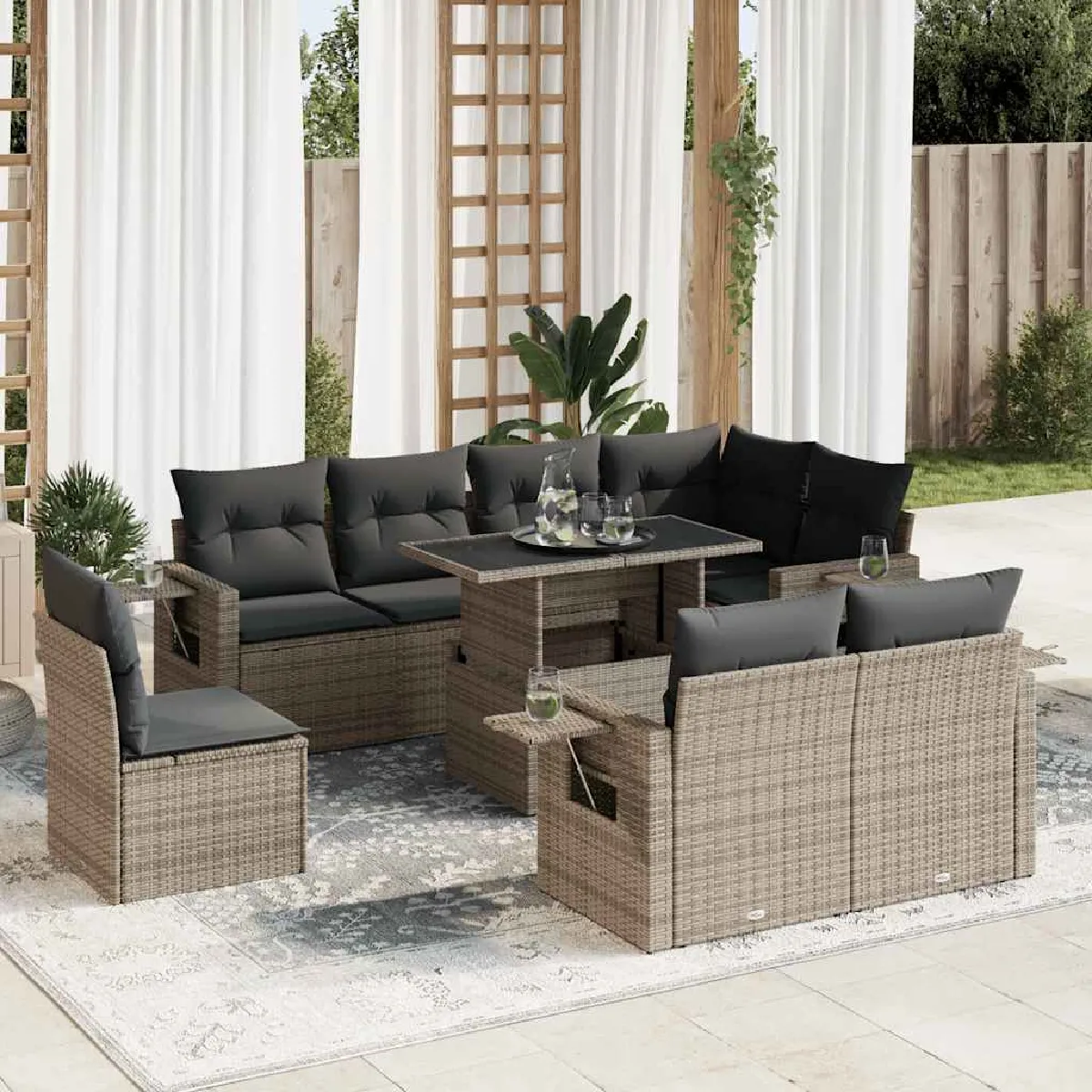vidaXL Salon de Jardin avec Coussins 9 pcs Canapés avec Pieds Réglables Ensemble de Meubles dExtérieur Patio Terrasse 3249911 - vue 9