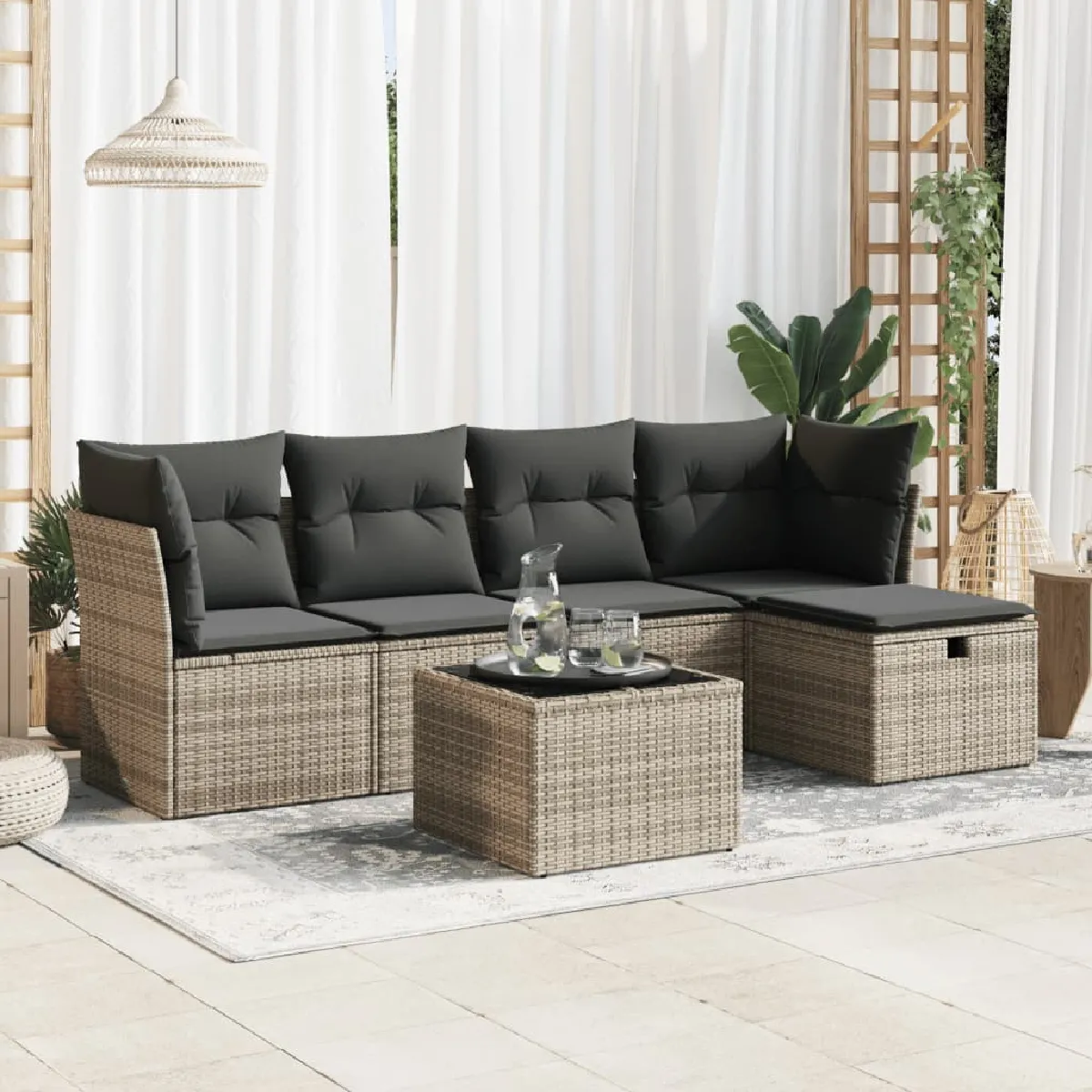 Vidaxl Gris Salon De Jardin 6 Pcs