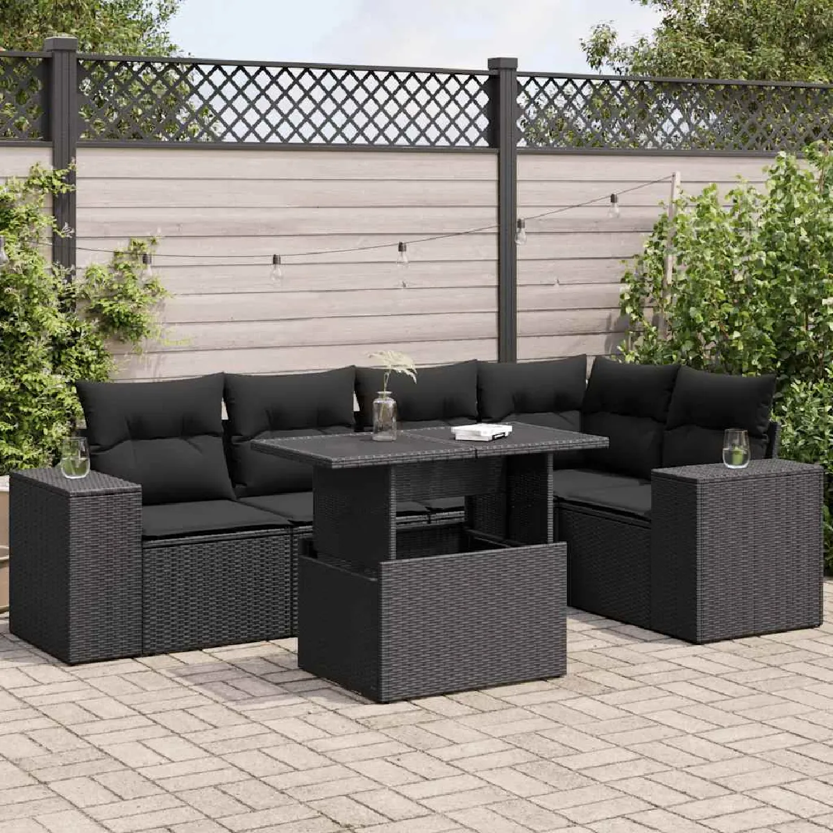 vidaXL Salon de jardin 6 pcs avec coussins Résine tressée ensemble de canapés d'extérieur canapé d'angle de jardin 3308162 - vue 9