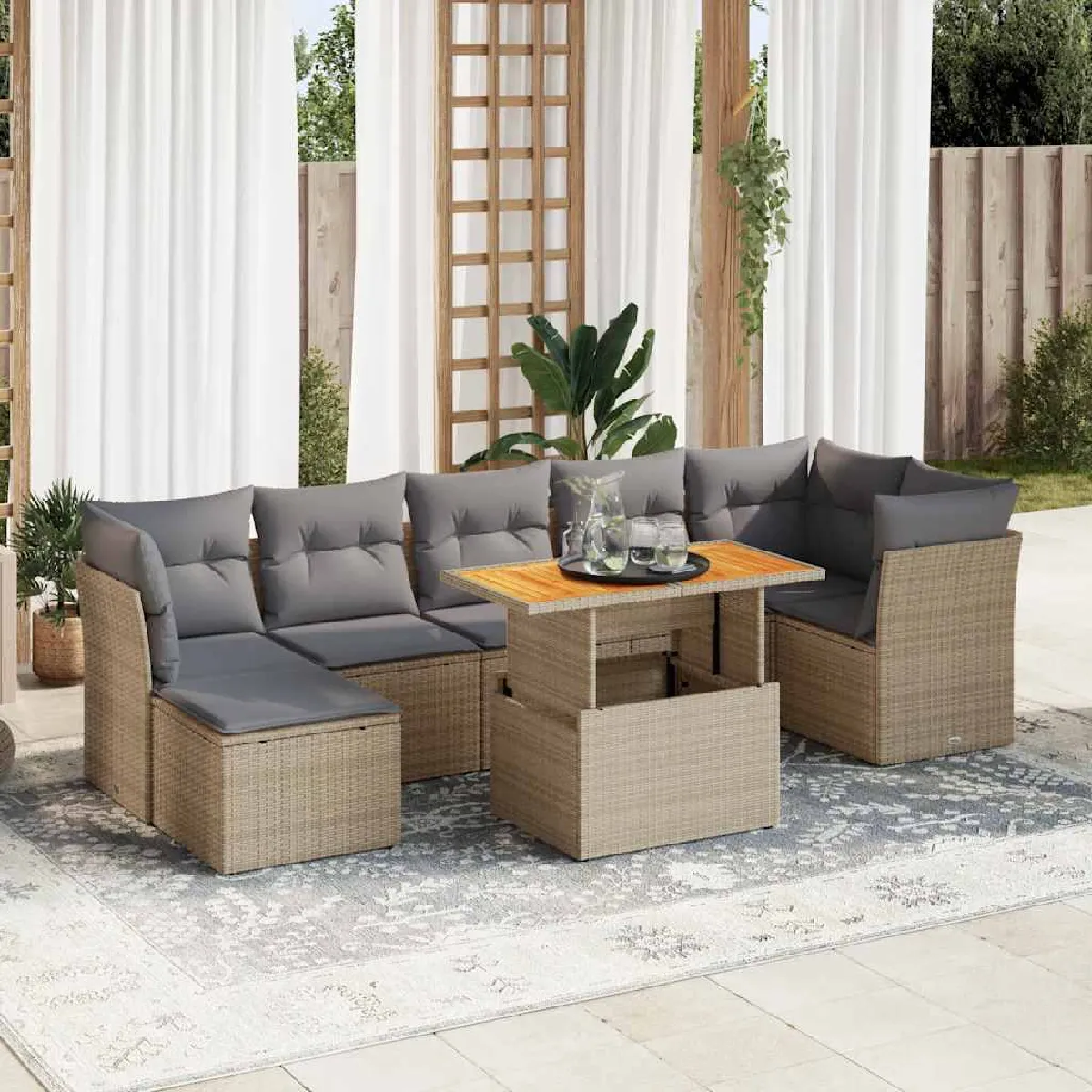 vidaXL Salon de jardin avec coussins 8 pcs résine tressée - vue 10