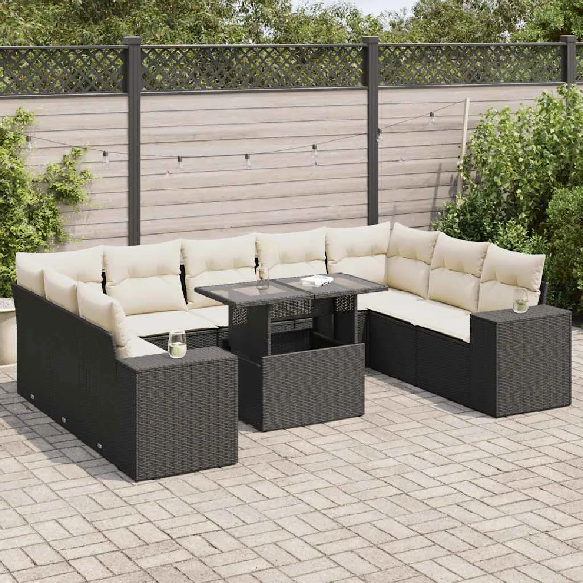 vidaXL Salon de jardin 10 pcs avec coussins résine tressée ensemble de canapés dextérieur canapé dangle de jardin 3308412 - vue 7