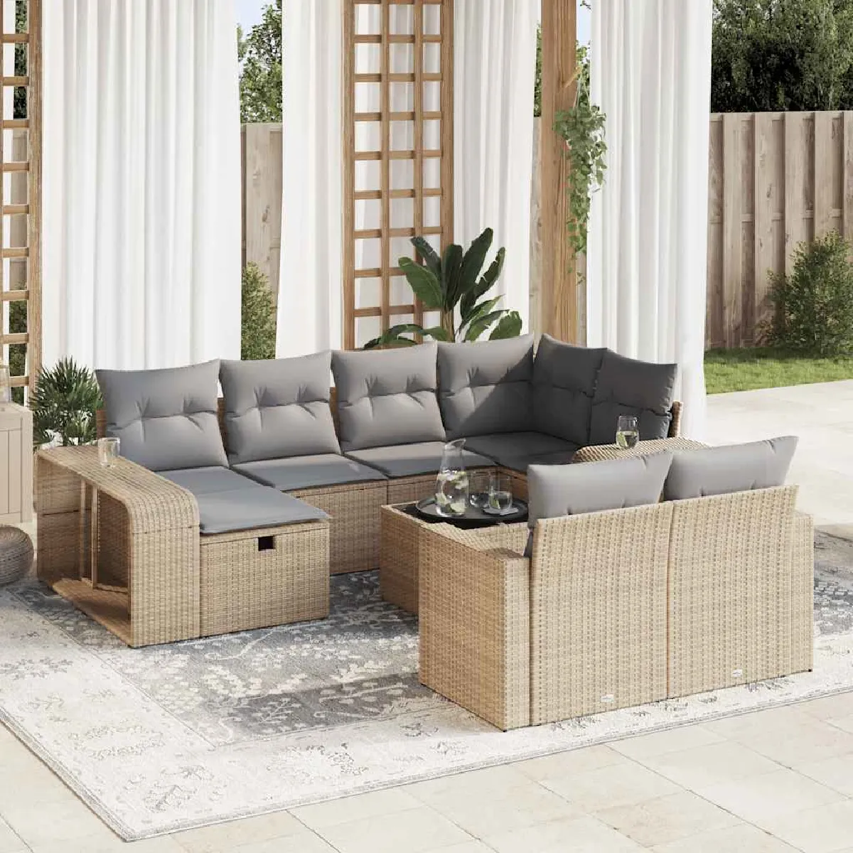 Salon de jardin vidaXL 11 pcs Résine tressée Housse amovible Pour 8 personnes - vue 5