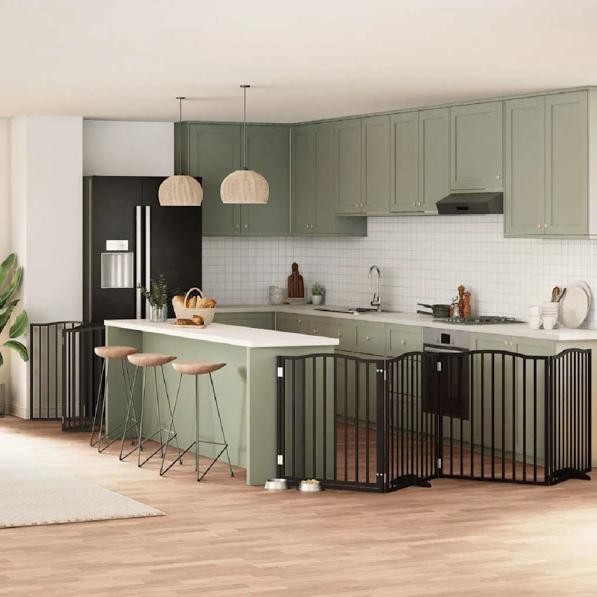 vidaXL Barrière pour chien porte pliable 10 panneaux bois de peuplier - vue 8