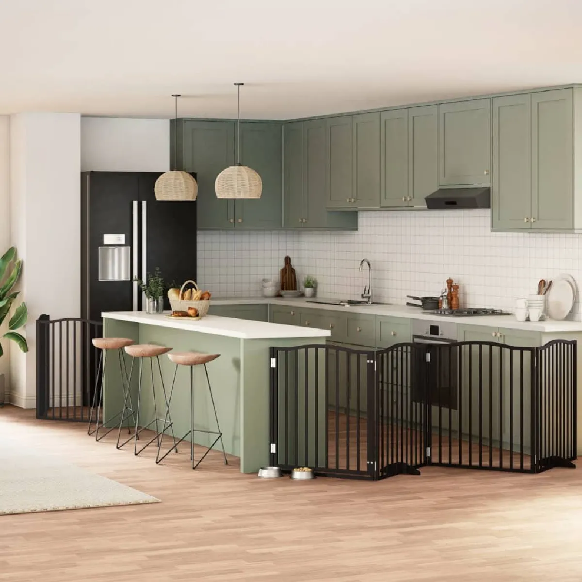 vidaXL Barrière pour chien porte pliable 6 panneaux bois peuplier - vue 4