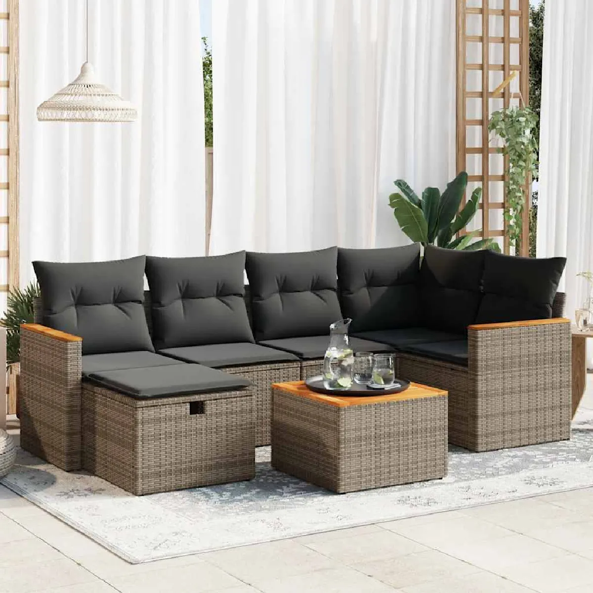vidaXL Salon de jardin avec coussins 7 pcs résine tressée - vue 2