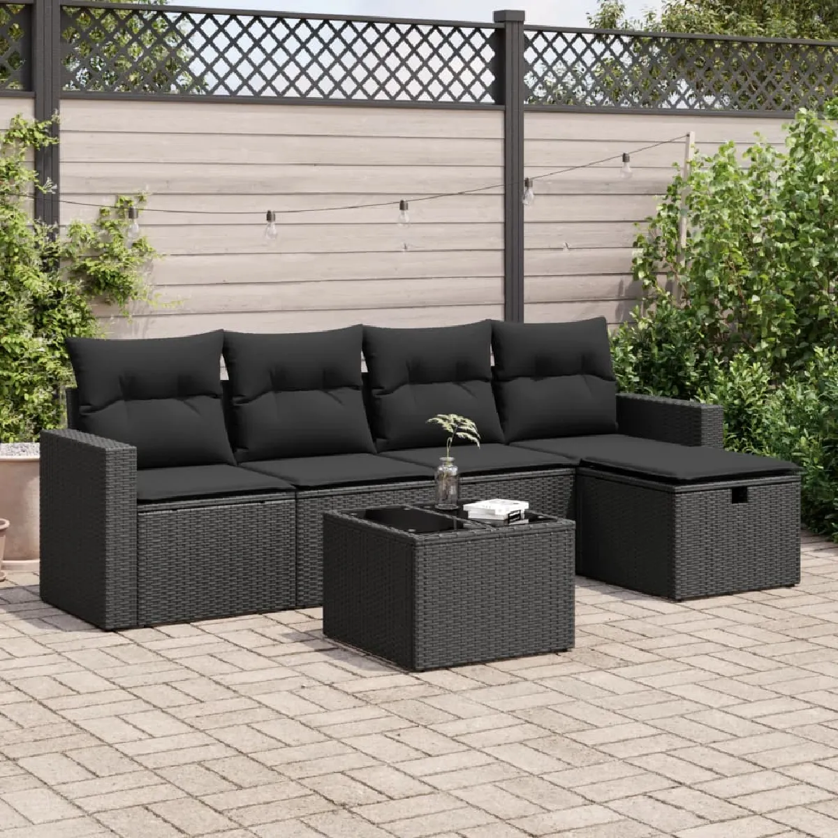 vidaXL Salon de jardin 6 pcs avec coussins résine tressée