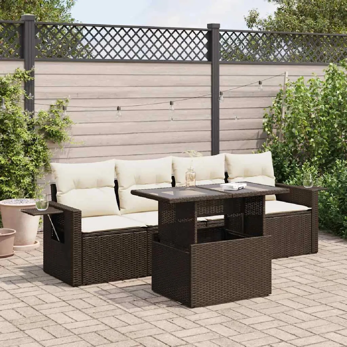 Non Communiqué Marron Ensembles Canapes. Fauteuils Et Tables De Jardin Vidaxl Resine Tressee 5 Pieces X 62 X 69 4 Personnes - Image 3