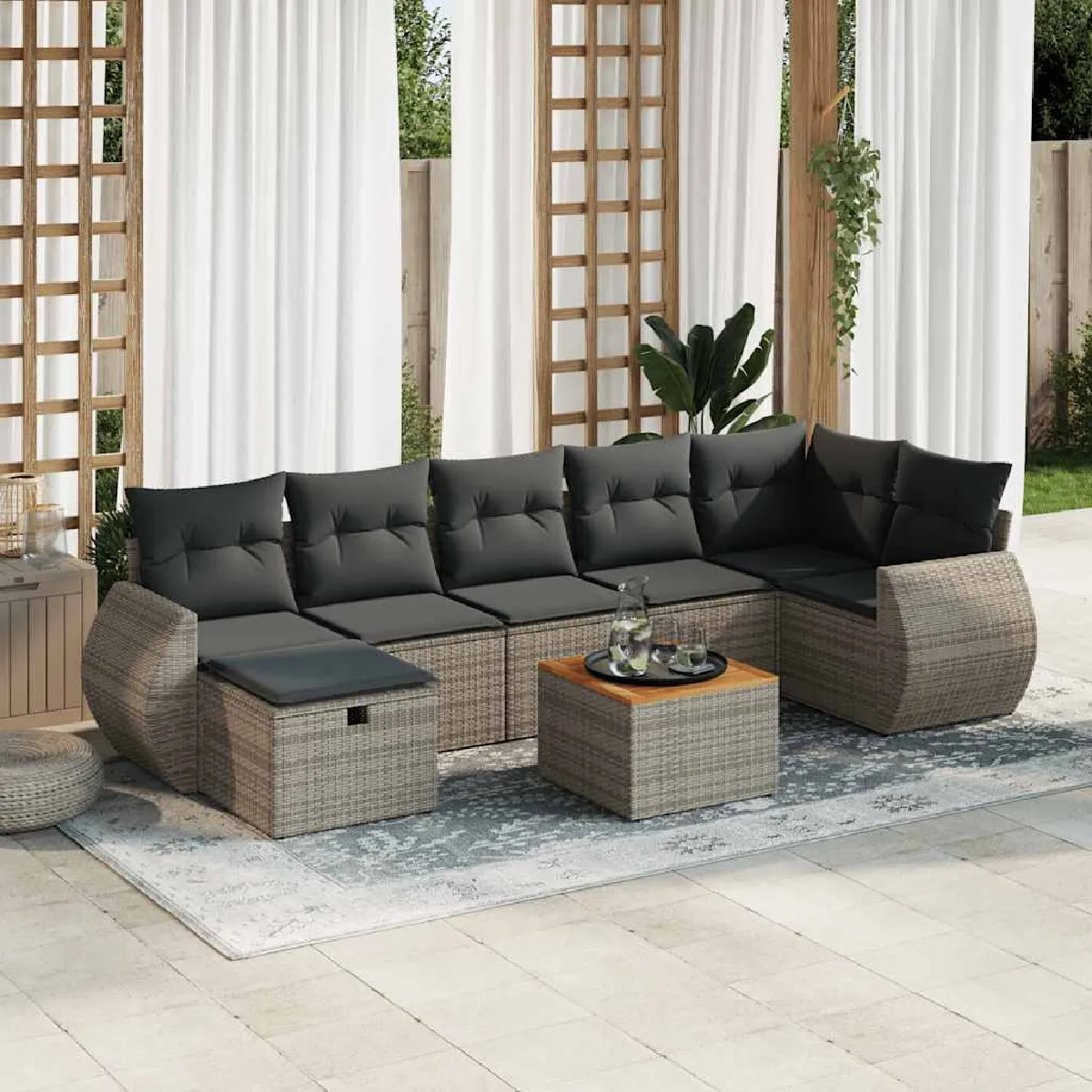vidaXL Salon de jardin 8 pcs Coussins résine tressée - vue 6