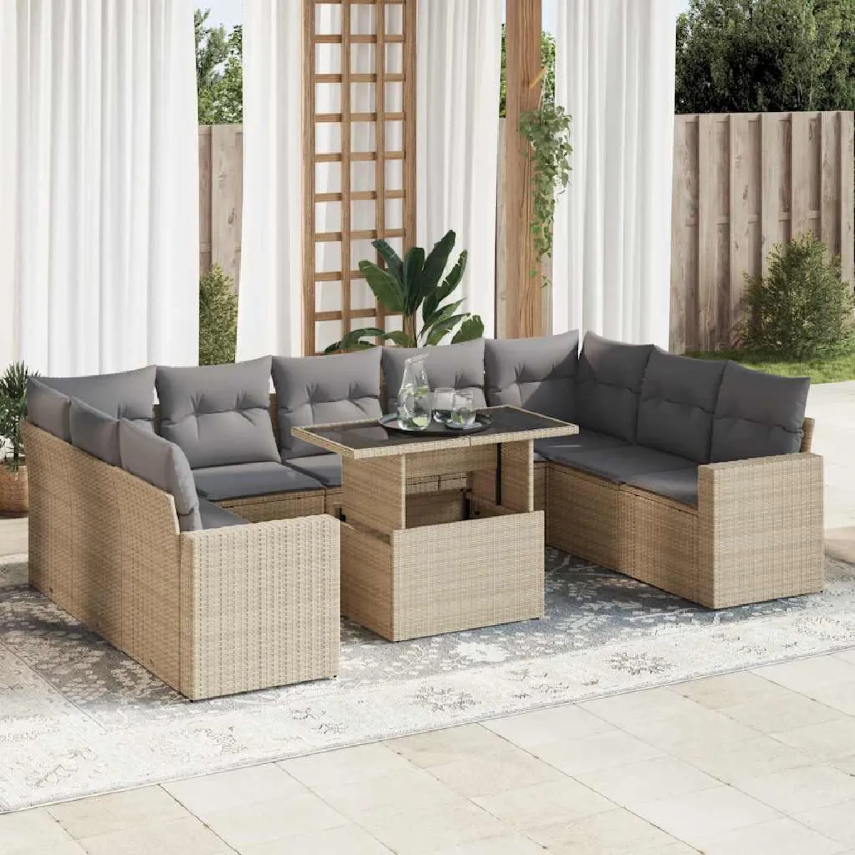 vidaXL Salon de jardin avec coussins 10 pcs - vue 8