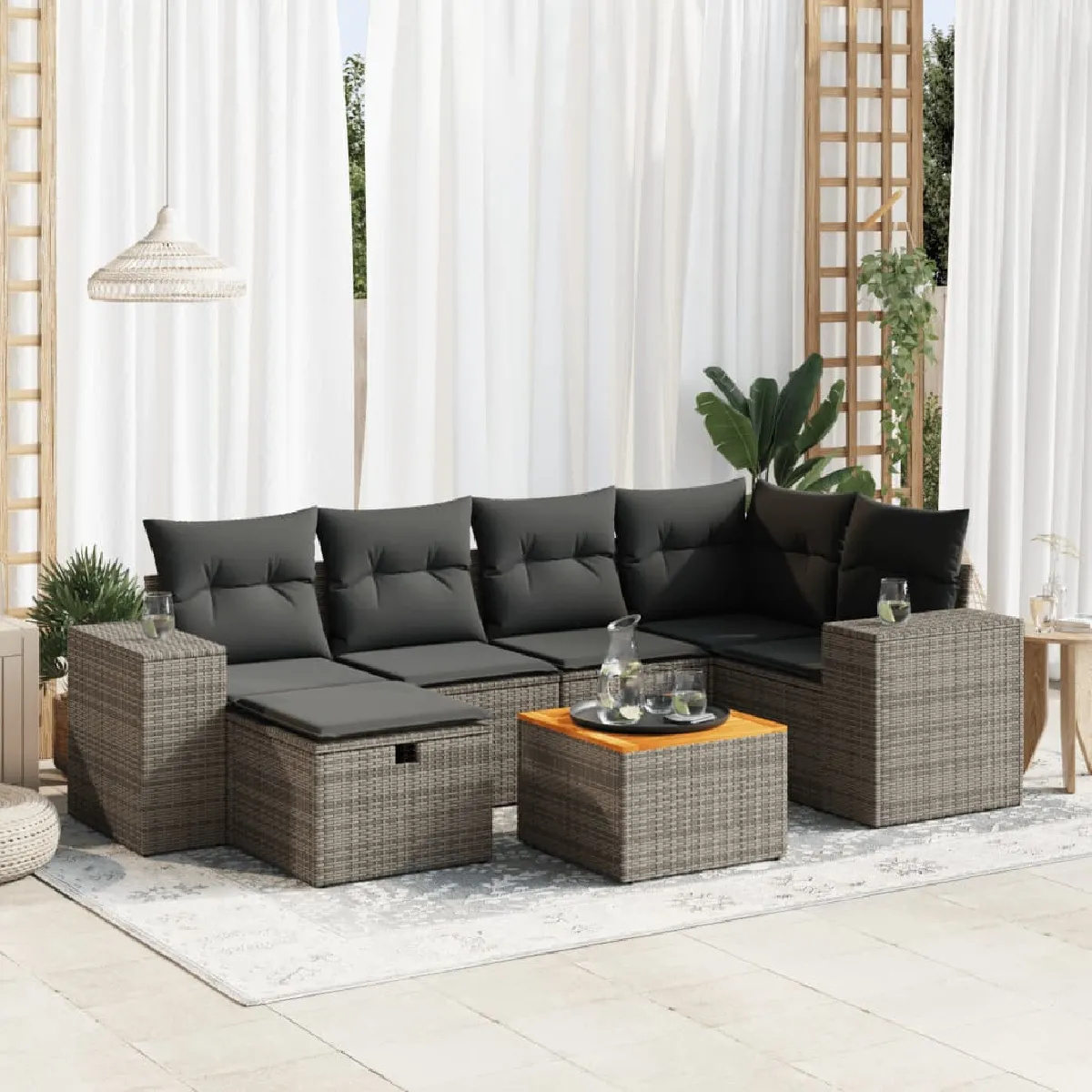 vidaXL Salon de jardin avec coussins 7 pcs résine tressée ensemble de canapés d'extérieur ensemble de canapé d'angle 3325875 - vue 2