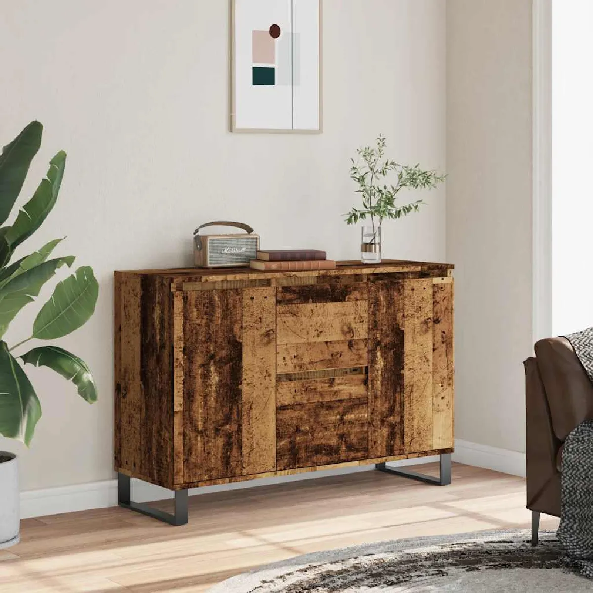Non Communiqué Marron Vidaxl Buffet Vieux Bois 101,5X35x70 Cm Bois D’ingénierie, Meuble De Rangement, Meuble De Rangement De Cuisine 857268 - Image 3