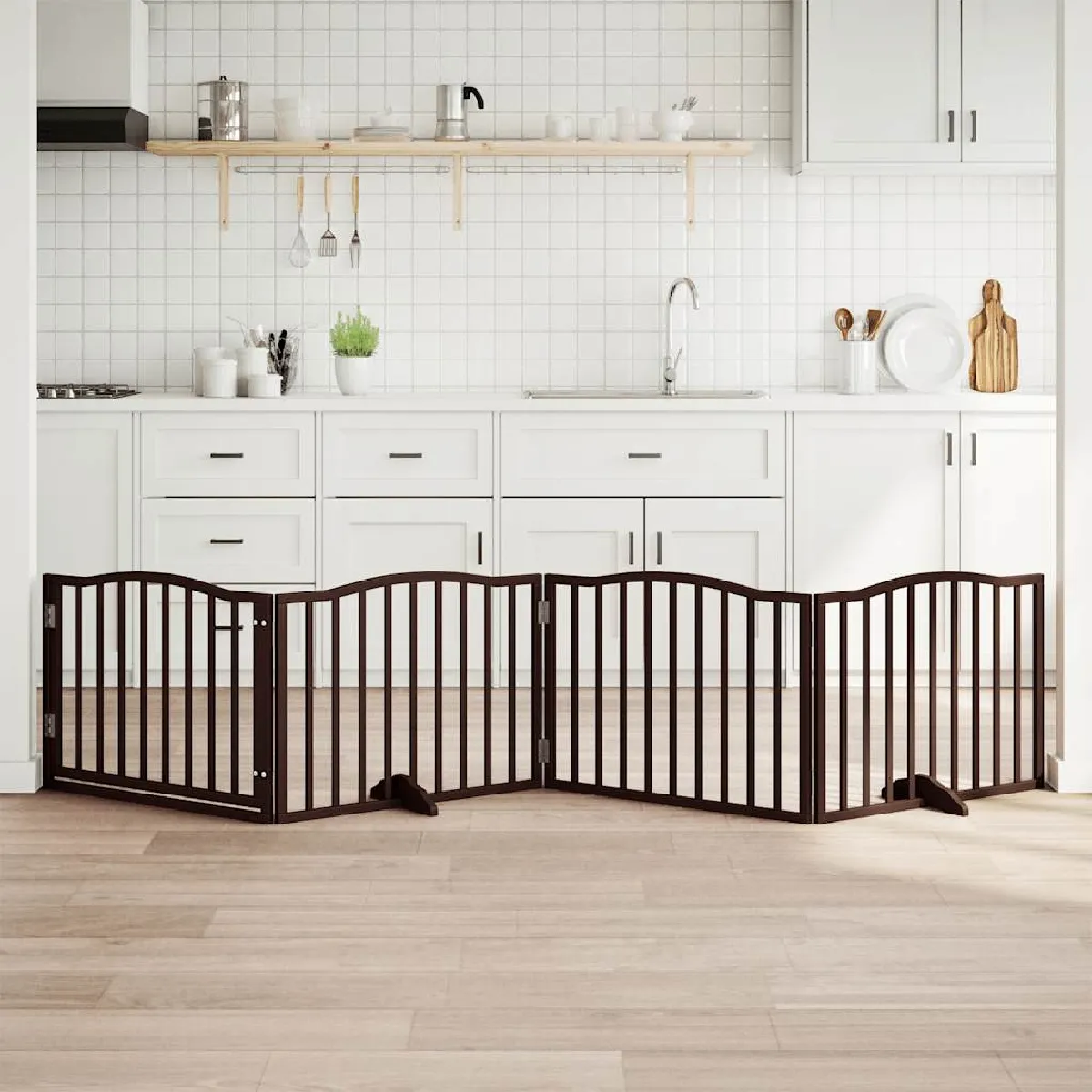 Comparer les prix de vidaXL Barrière pour chien avec porte - 4 panneaux - Bois de peuplier