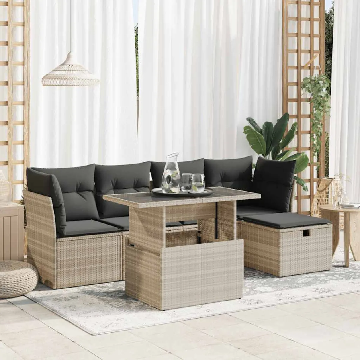 Vidaxl Gris Ensembles Canapes. Fauteuils Et Tables De Jardin Resine Tressee 6 Pieces 5 Personnes - Image 3