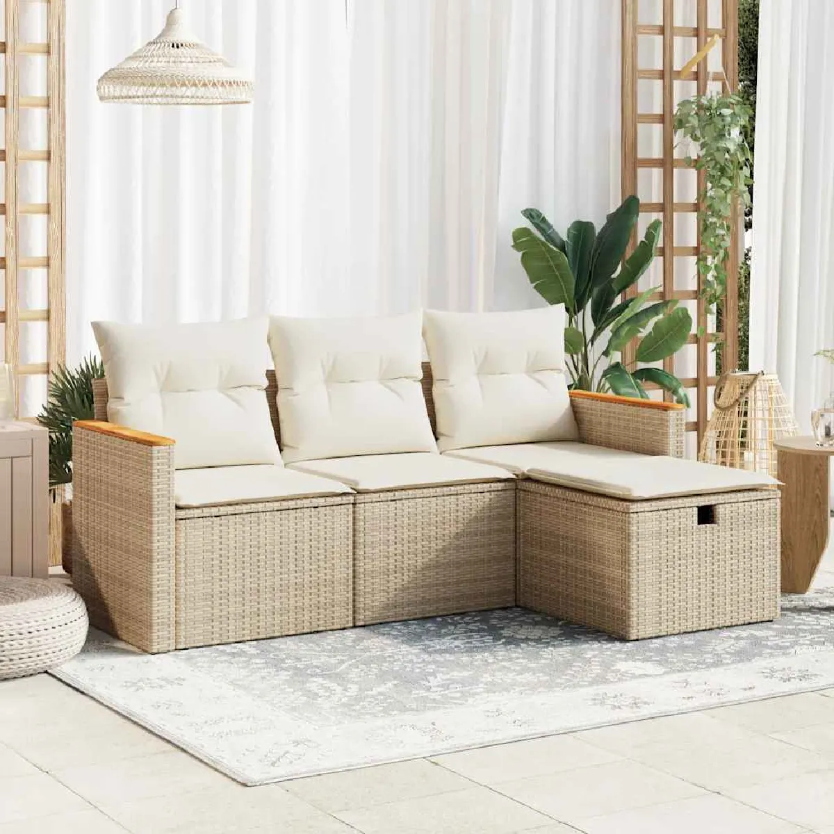 Salon de jardin avec coussins - Beige