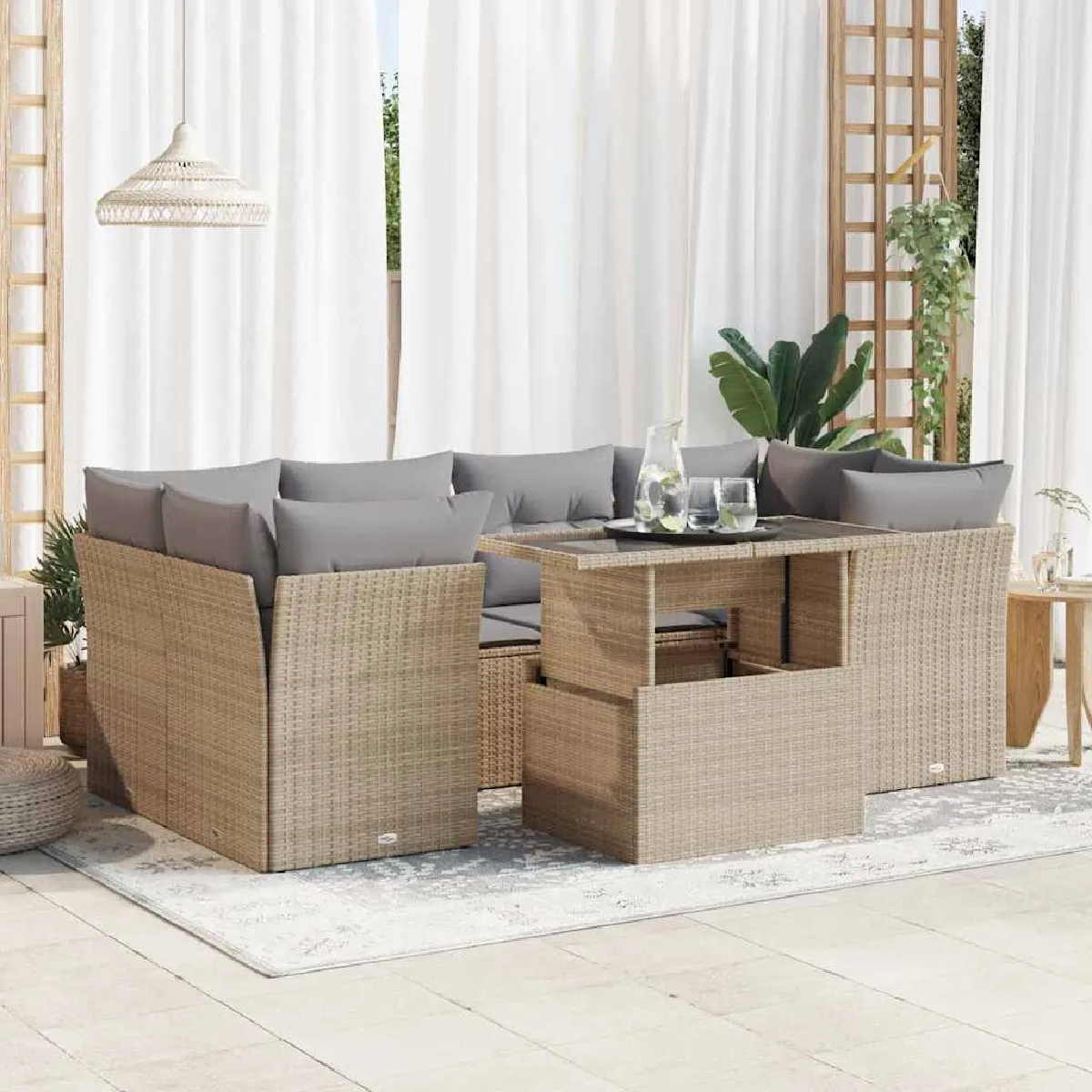 VIDAXL - Salon de jardin - 7 pièces - 6 personnes - Beige - Image 3