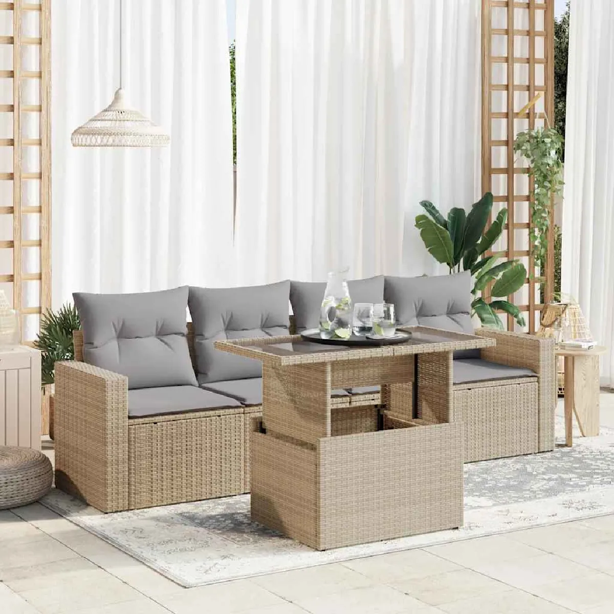 vidaXL Salon de jardin avec coussins 5 pcs résine tressée