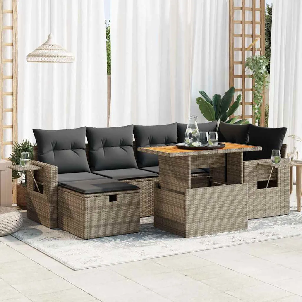 Salon de jardin VIDAXL 8 pcs gris résine tressée acacia