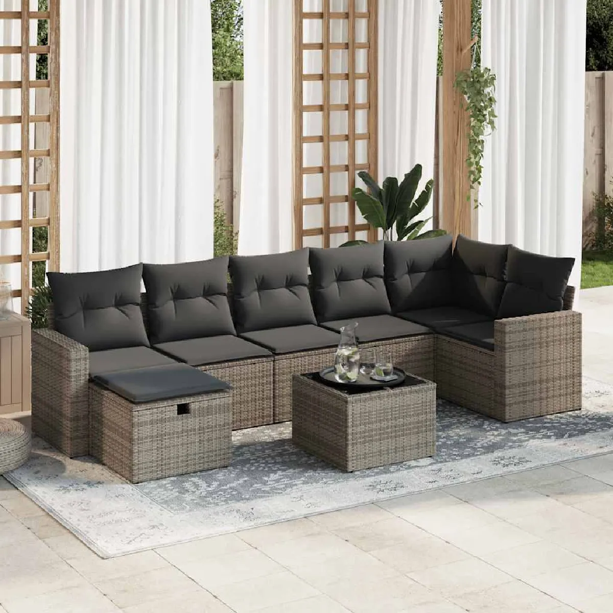 VIDAXL Salon jardin modulaire 8 pcs résine tressée - vue 2