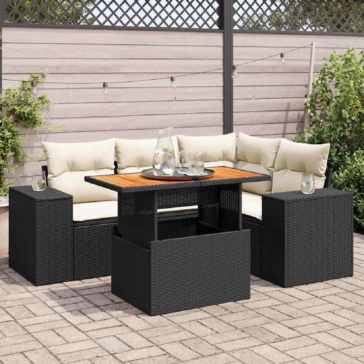 Vidaxl Noir Salon De Jardin 5 Pièces Avec Coussins