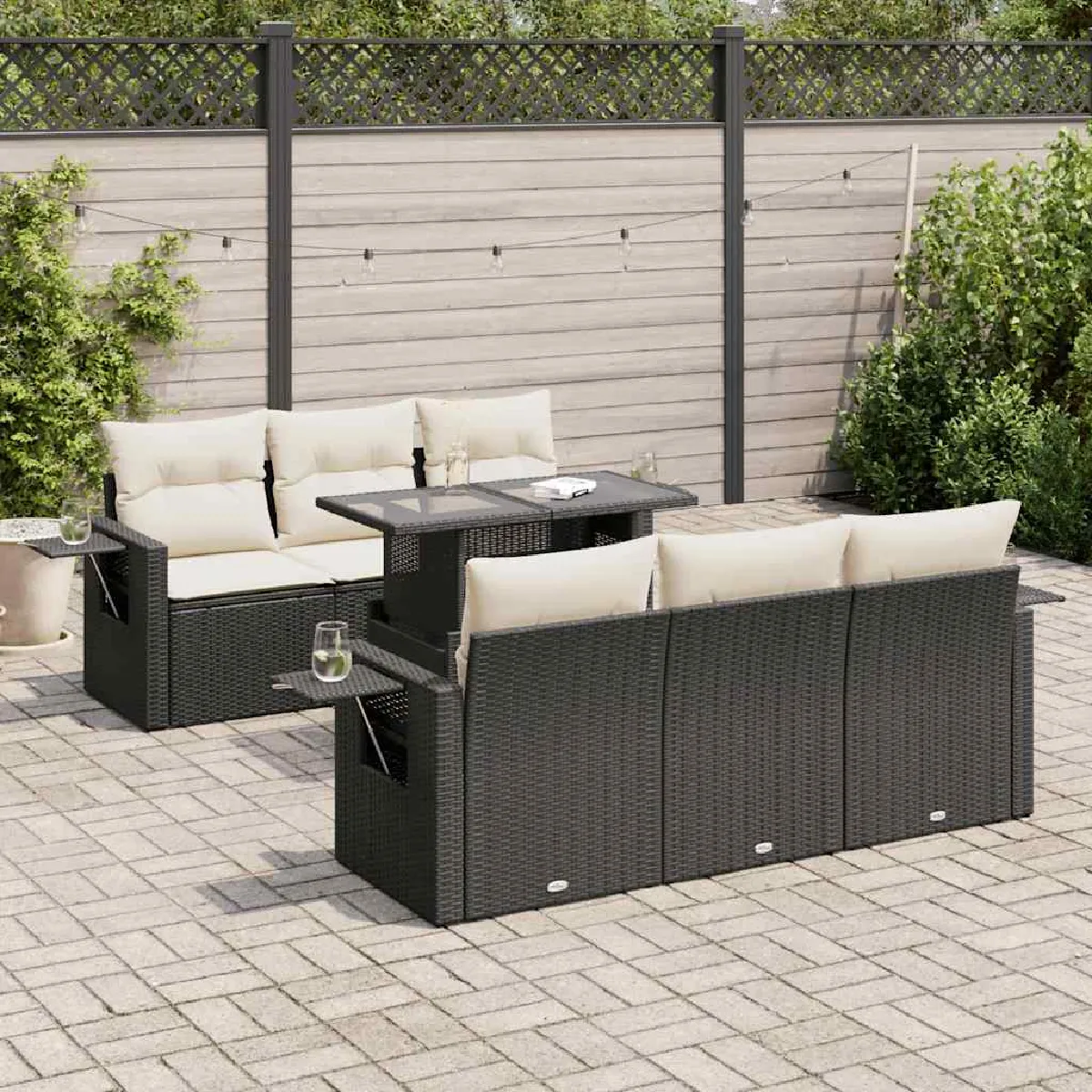 Vidaxl Noir Salon De Jardin 7 Pcs - Résine Tressée