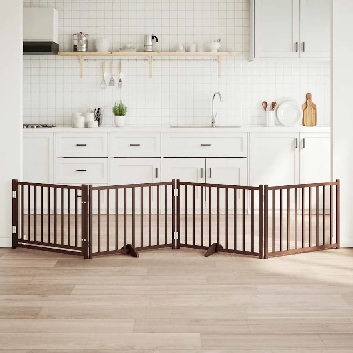 Meilleurs prix pour vidaXL Barrière pour chiens avec porte 4 panneaux bois de sapin massif