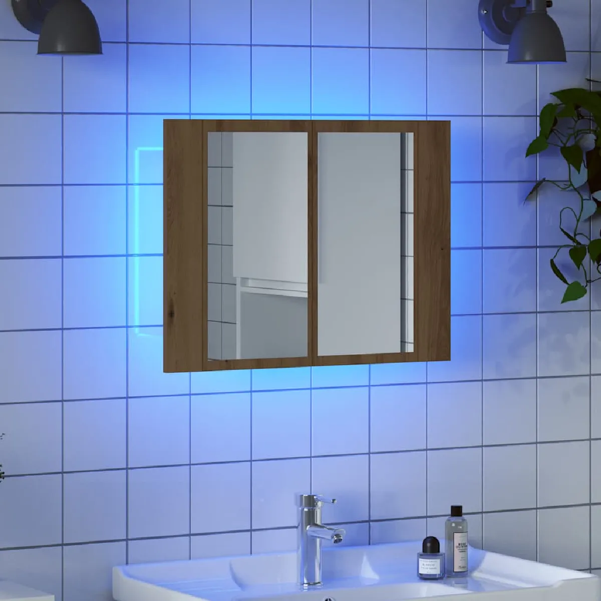 vidaXL Armoire à miroir LED chêne