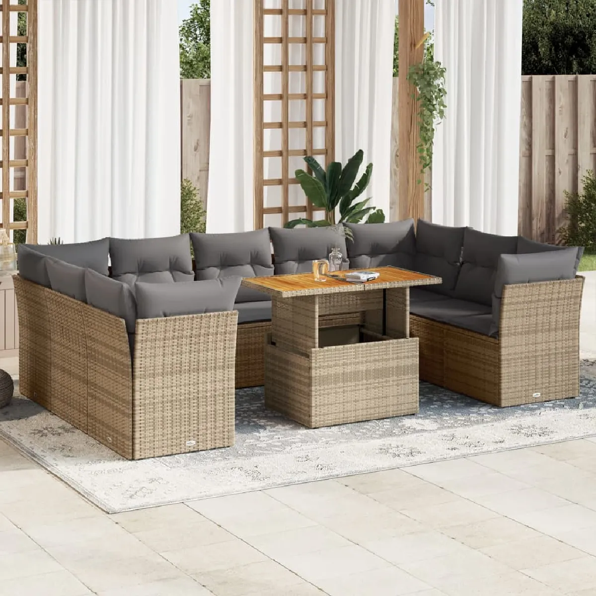 Vidaxl Beige Salon De Jardin 10 Pcs