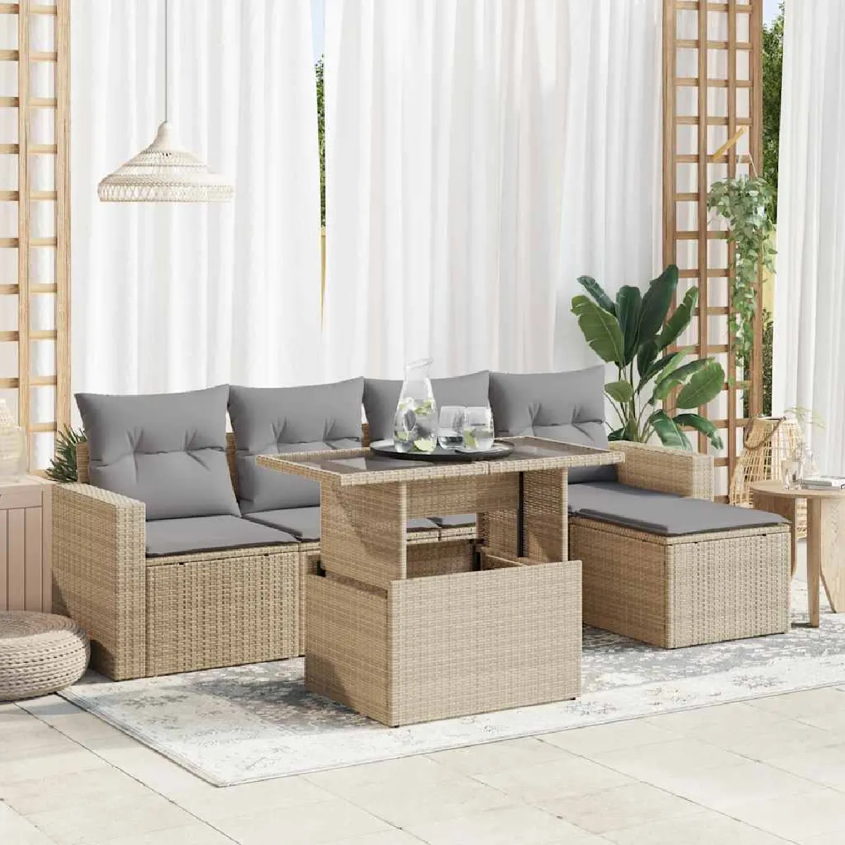 Salon de jardin 6 pcs avec coussins