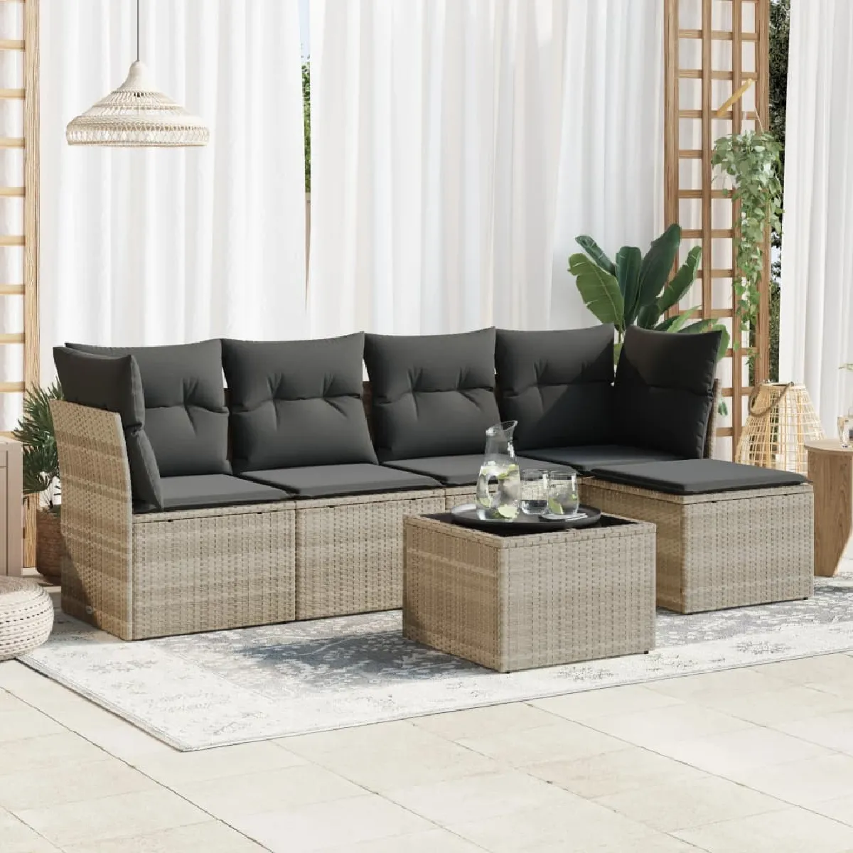 VIDAXL - Salon de jardin modulable - Résine tressée - Gris - 6 pièces - 5 personnes - Image 3