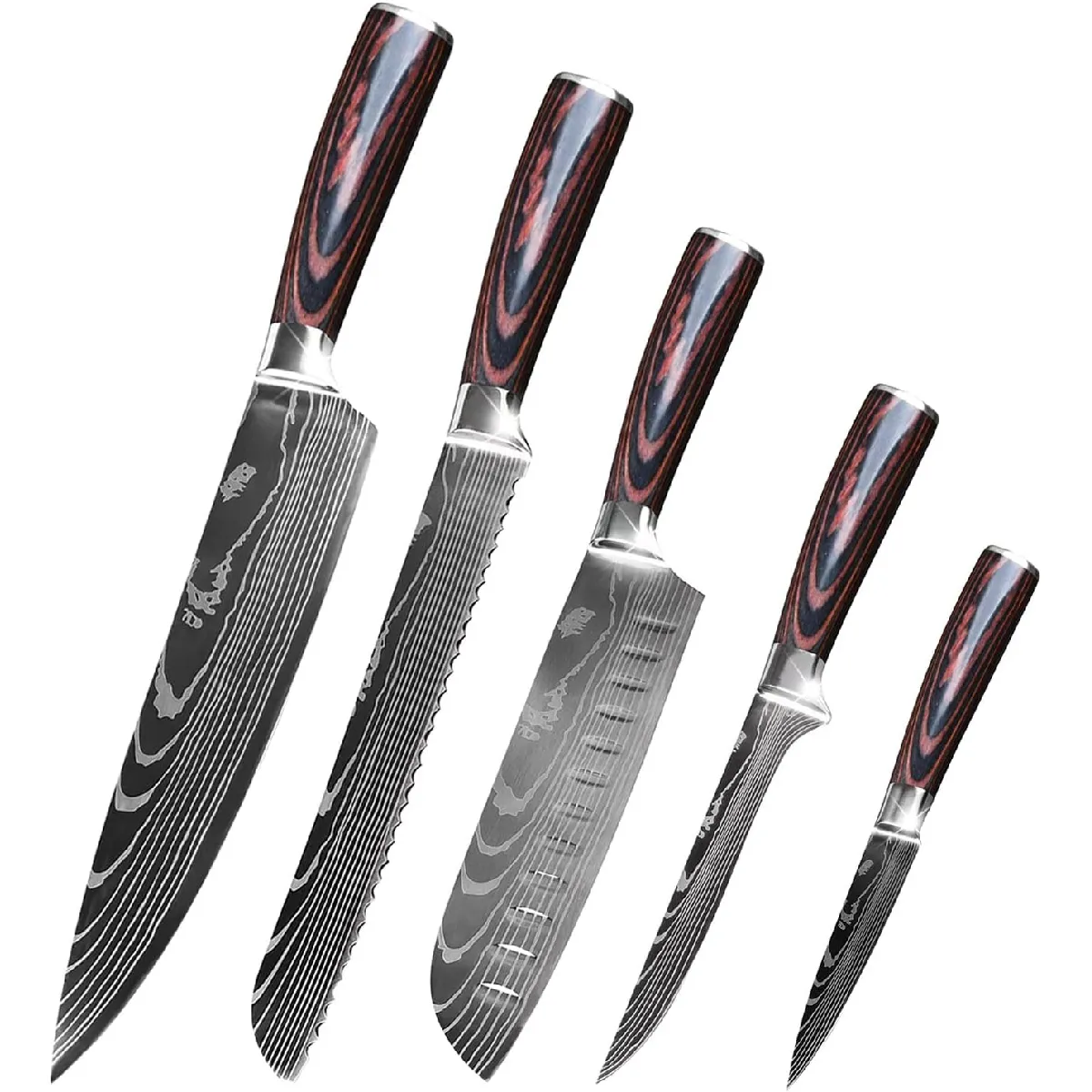 Set de 5 Couteaux Cuisine avec Poignée Confortable en Acier Inoxydable Set de 5 Couteaux Cuisine avec Poignée Confortable en Acier Inoxydable