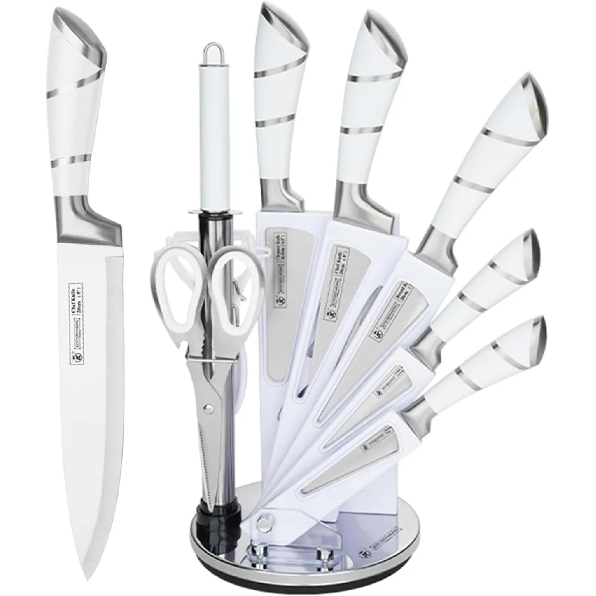 Set de 9 Couteaux de Chef Pointus Professionnels Blanc Set de 9 Couteaux de Chef Pointus Professionnels Blanc