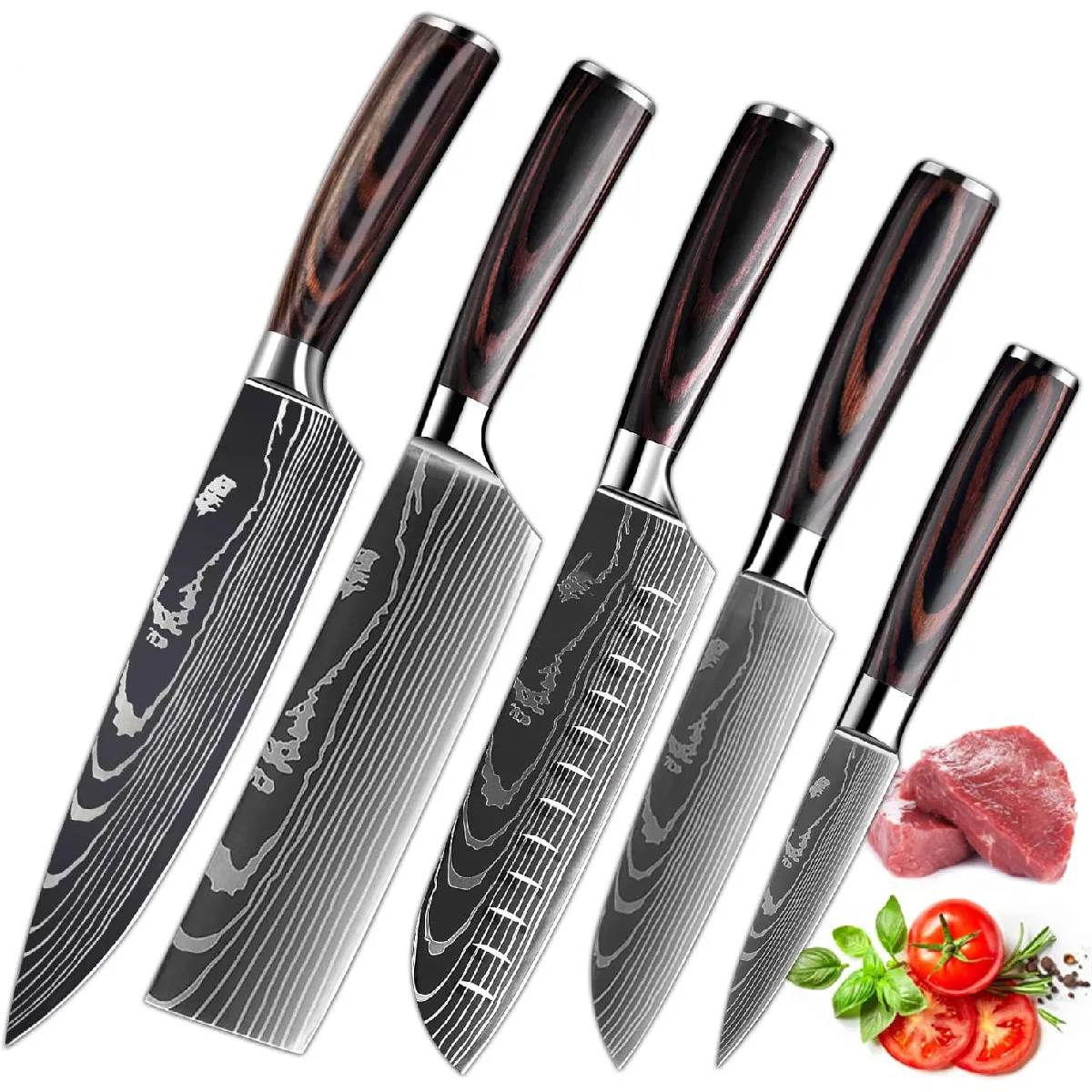 Couteaux de Cuisine Tranchants en Acier Inoxydable Multi-tailles avec Poignée Confortable Couteaux de Cuisine Tranchants en Acier Inoxydable Multi-tailles avec Poignée Confortable