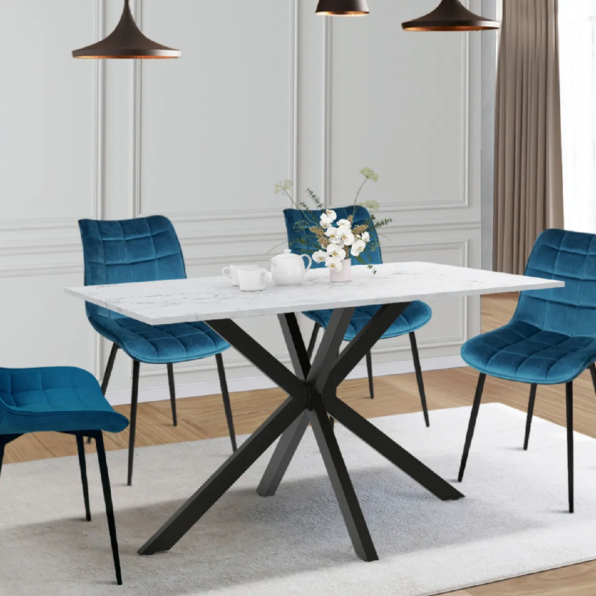 IDMarket Table à Manger Ovale Alix 10 Personnes Pied araignée et Plateau Effet Alaska 200 cm - vue 5