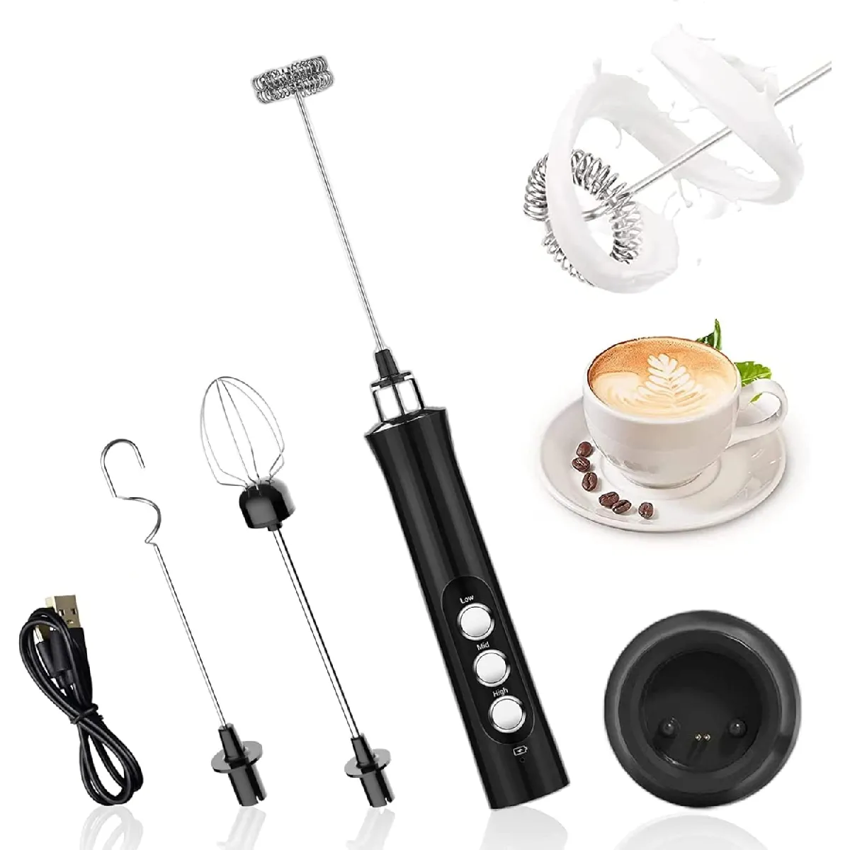 Vendos85 Noir Mousseur À Lait Rechargeable