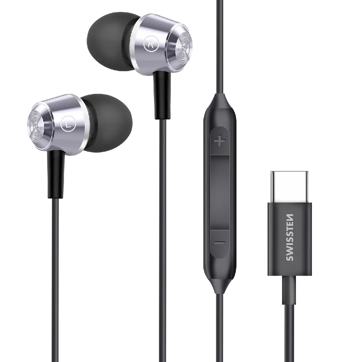 Swissten Noir Écouteurs Filaires Usb-C
